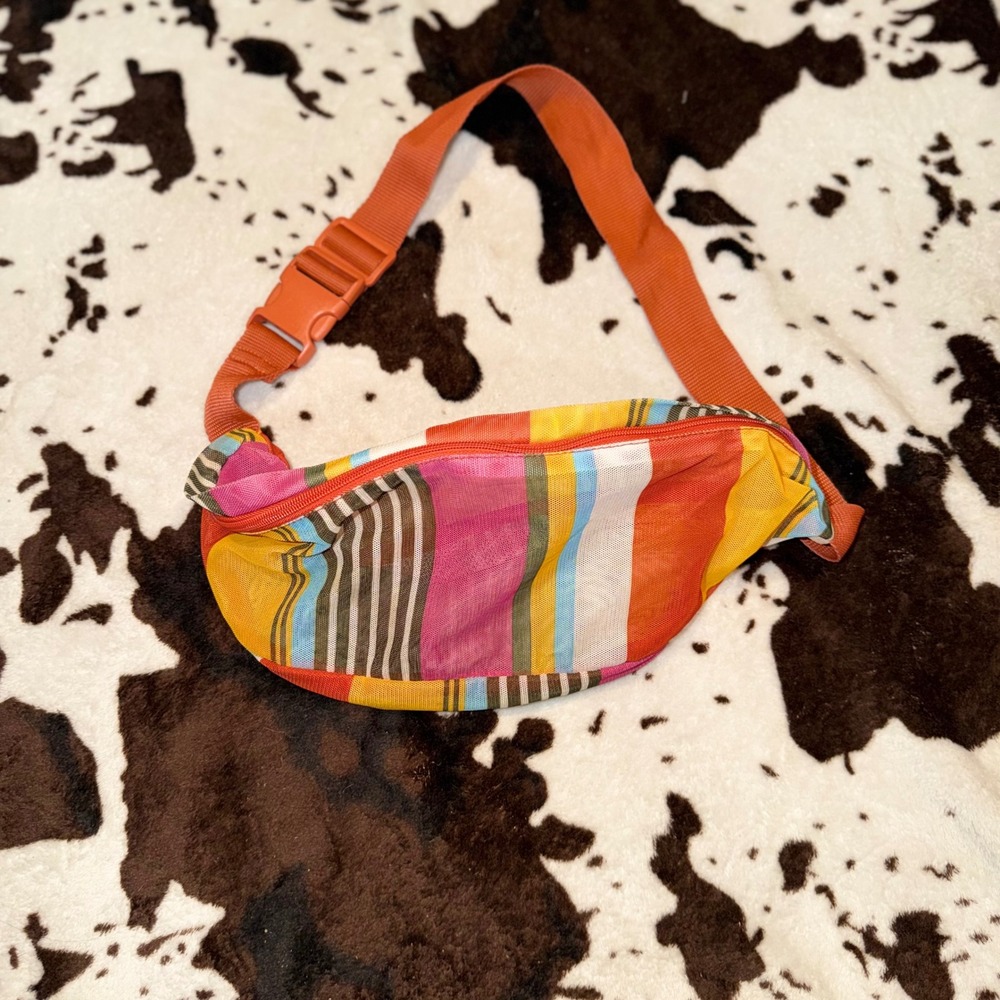 Shade & Shore Mesh Fanny Pack OS Multicolor Striped Festival Summer Retro Bag